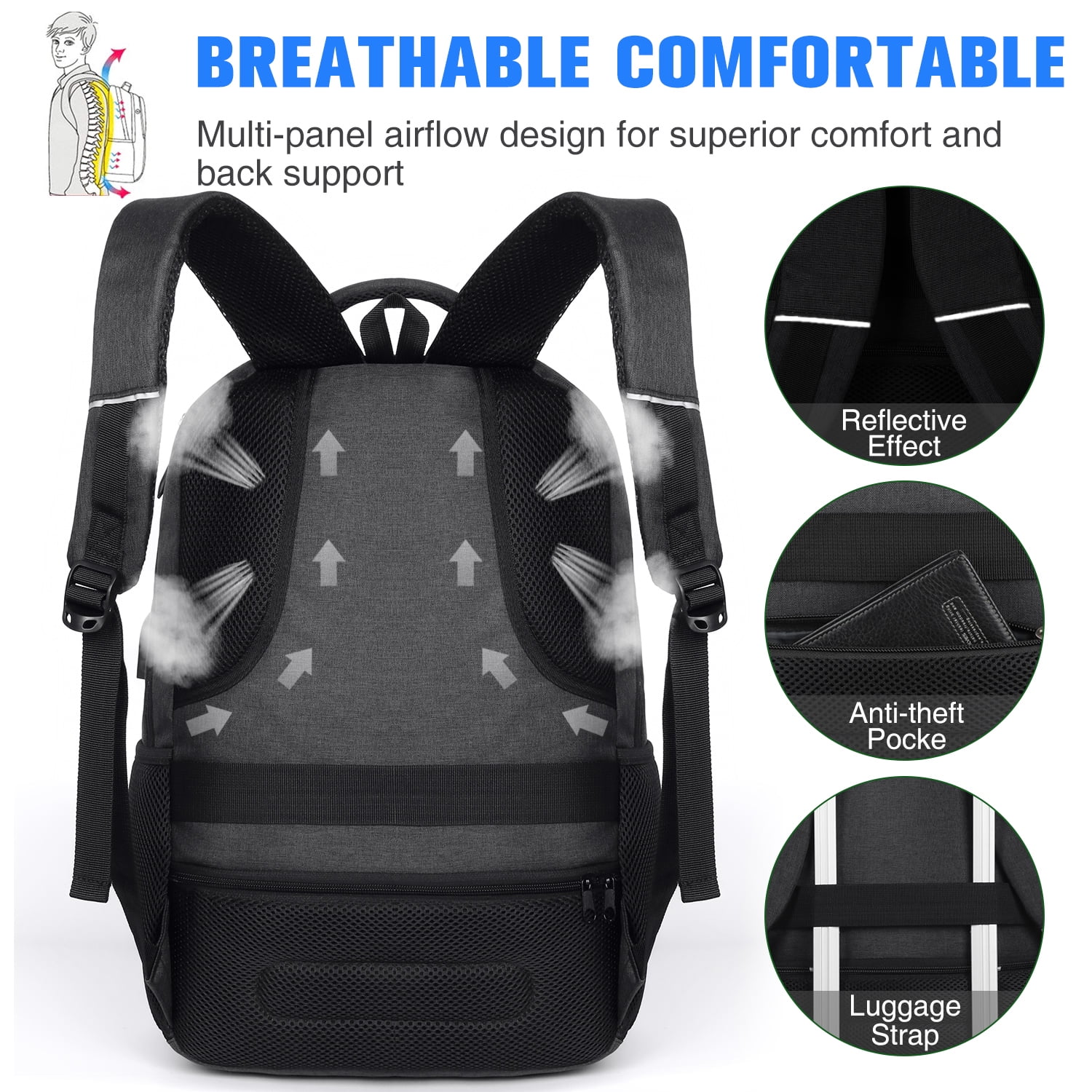 Backpack for Men and Women,School Backpack for Teens,15.6 inch Laptop Backpack with USB Charging port for Business College Travel