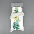 thumbnail image 1 of Cactus Duvet Cover Set, Vector Image Watercolored Cacti Spikes and Alluring Flowers Print, Bedding Set with Shams and Fitted Sheet, 3 Sizes, by Ambesonne, 1 of 3