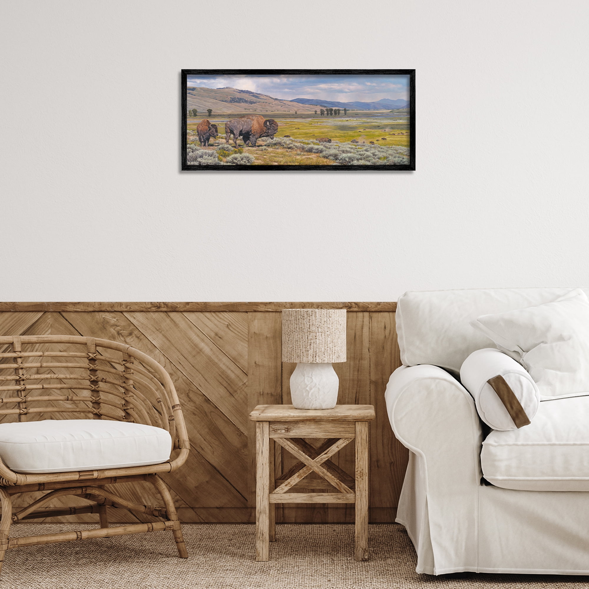 Stupell Industries Roaming Southwestern Bison Landscape Painting Black Framed Art Print Wall Art, 24 x 10