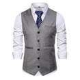 thumbnail image 5 of YueHuiYing Men's Solid Color Sleeveless V Neck Buttoned Vest Slim Fit With Pockets Formal Business Suit Waistcoat For Dress Shirt And Office Wear, 5 of 5