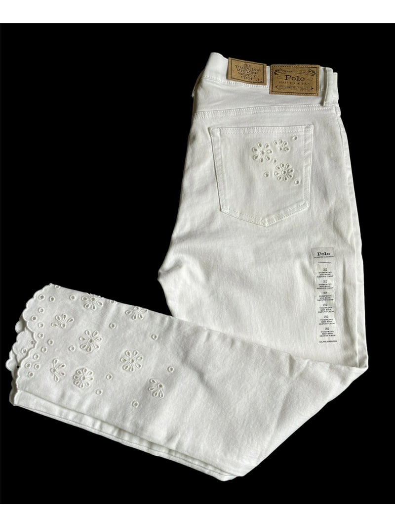 POLO RALPH LAUREN White Women's Tompkins Mid Rise Skinny Crop