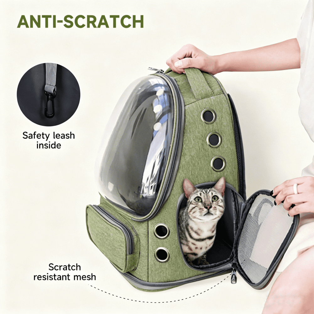 FENGCAI Cat Backpack Carrier, Breathable Cat Carrier Large Space Bubble Pet Backpack for Kitty Small Dog up to 16lbs-Green