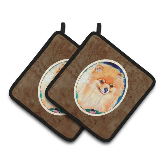 Carolines Treasures 7165PTHD Pomeranian Pair of Pot Holders , 7.5HX7.5W, multicolor