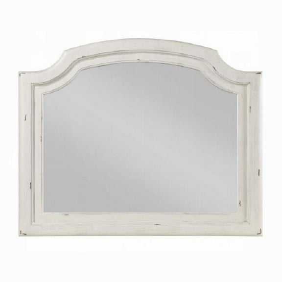 Wall Mount Dresser Mirror, Beveled Glass, 38x47, Rustic Washed White