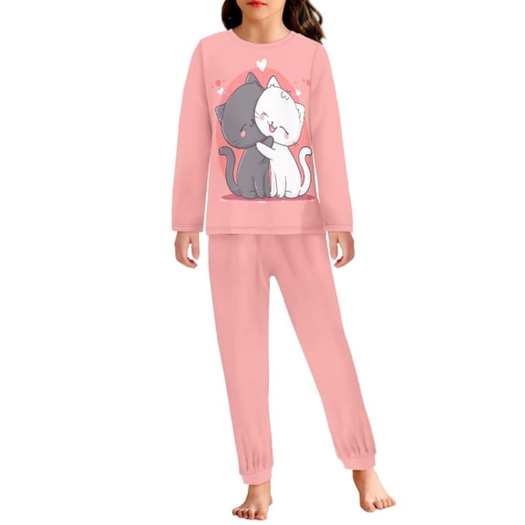 DISNIMO Cute Cat Pajamas for Girls 3-4 Pjs Sets for Girls Long Sleeve Pajama Set Kids Girls Pj Set Girl Pjs Set Kids Fall Pajamas Kids Soft Pjs Girls Sleepwear Kids Night Wear Girl Loungewear Boy