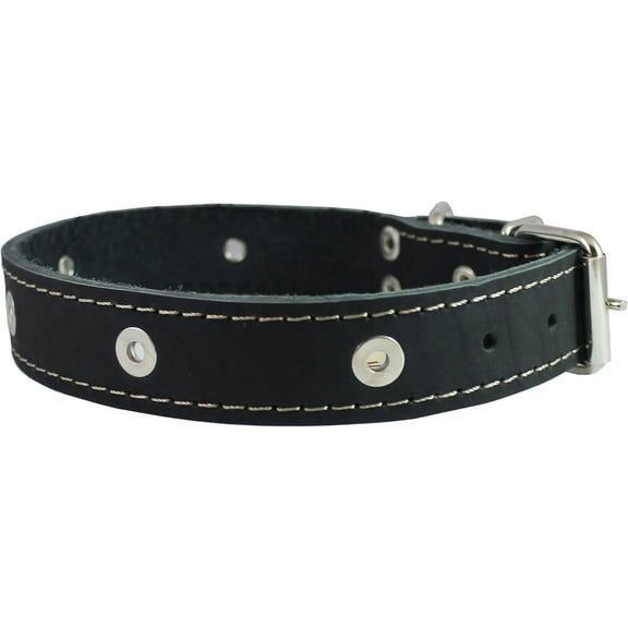 Genuine Leather Studded Dog Collar, Black, 1.25" Wide. Fits 15"-18.5" Neck. Amstaff