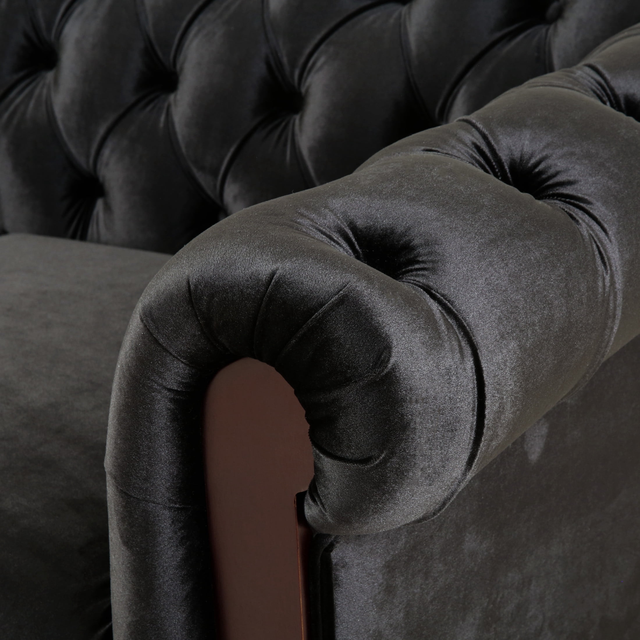 Chesterfield Velvet Tufted Love Seat with Pine Frame, Black