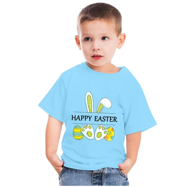 EGNMCR Blouses & Chemises à Manches Courtes Col Rond pour Tout-Petits Garçons Filles Mode Imprimé Ufs de Lapin de Pâques