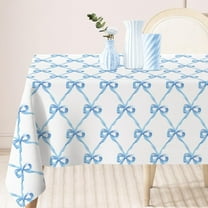 Blue Bow Tablecloth Blue Ribbon Bow Fabric Table Cloth Washable Table Cover for Coquette Birthday Baby Shower Home Kitchen Decor, 60 x 102 Inch