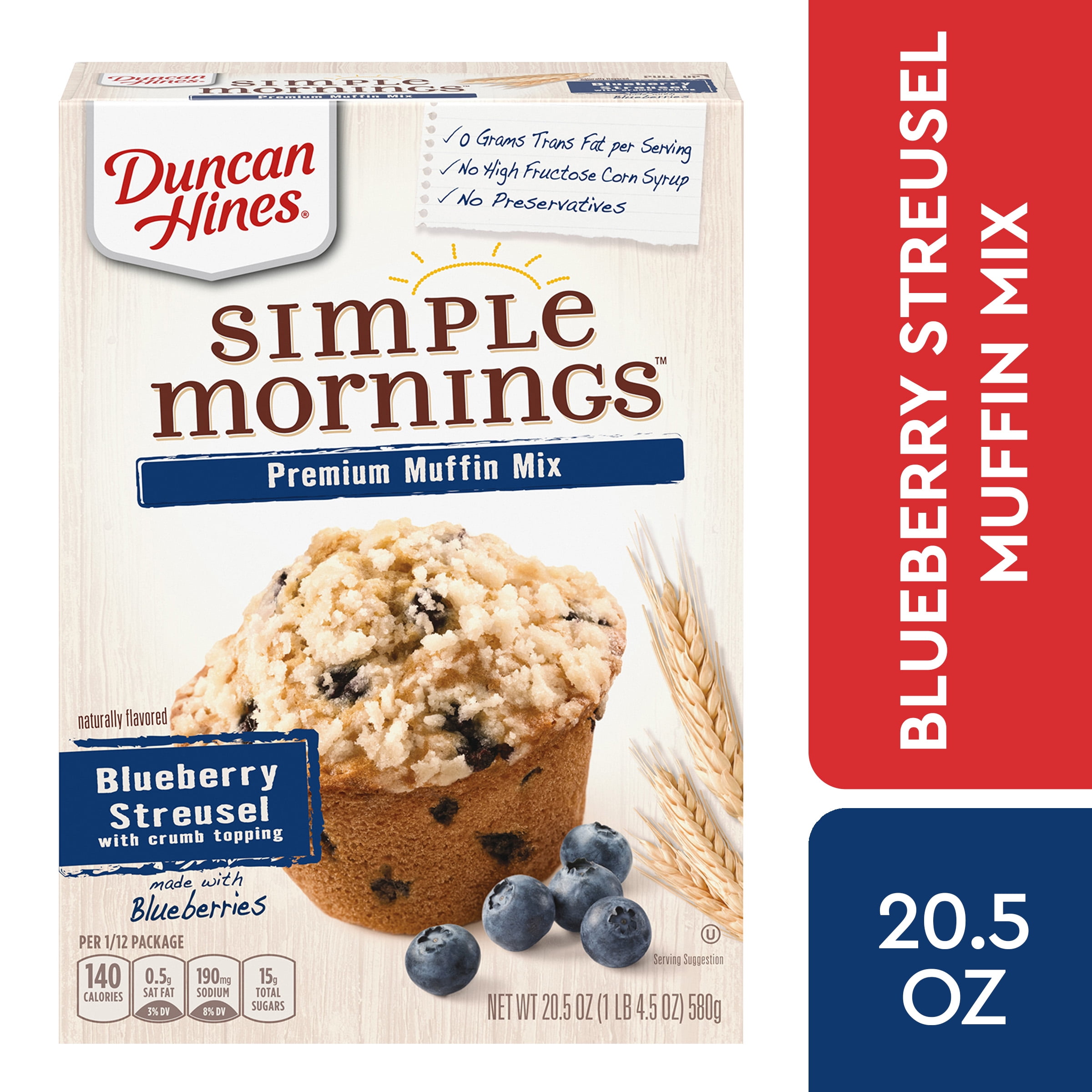 Duncan Hines Simple Mornings Blueberry Streusel Muffin Mix, 20.5 Oz Box