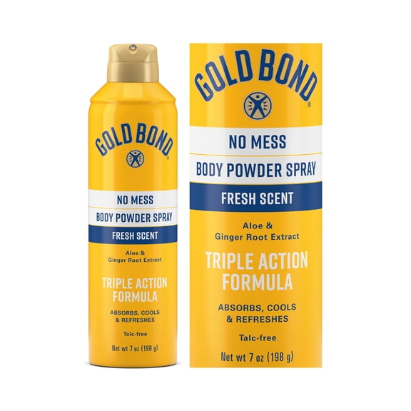 Gold Bond No Mess Talc-Free Body Powder Spray, 7 oz., Fresh Scent, With a Triple Action Formula