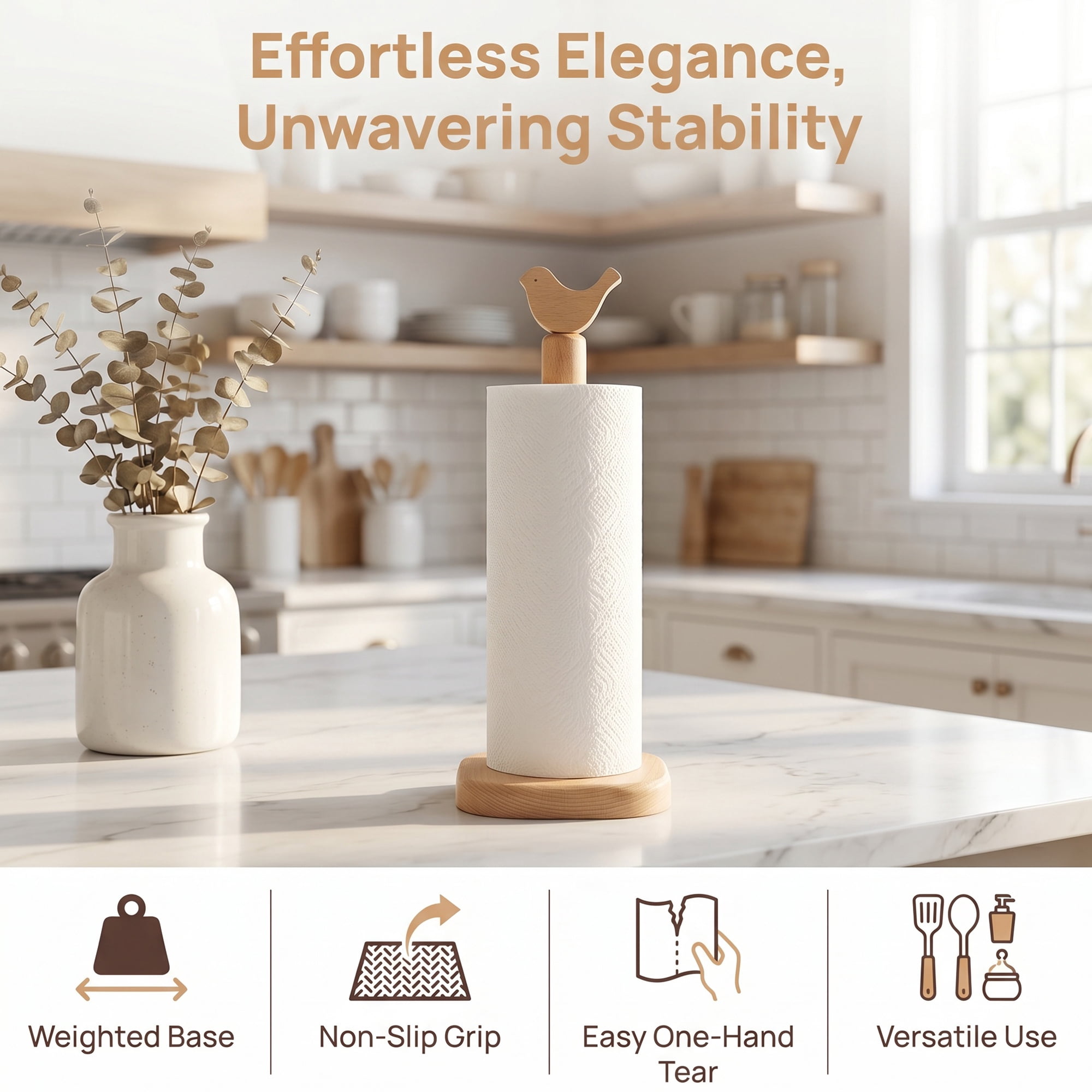 Unique Bargains Paper Towel Holder Countertop Non Slip Base Dispenser Bird 13.2x5.1inch