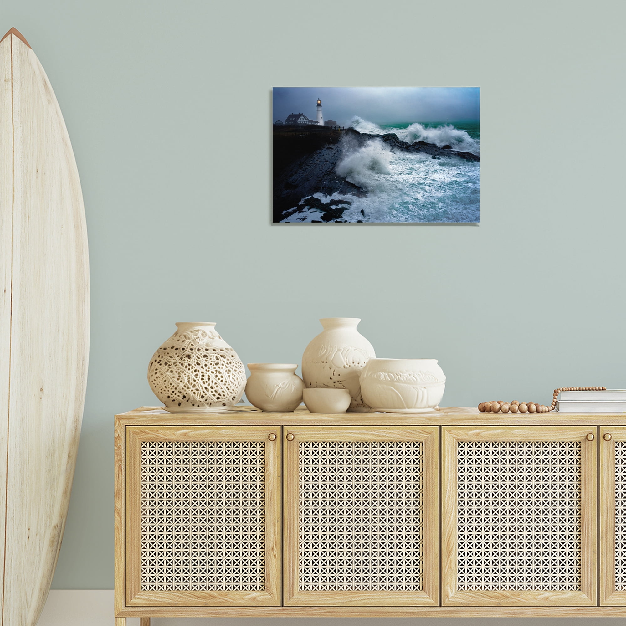 Stupell Industries Splashing Waters with Lighthouse Nautical & Beach Photography Wrapped Canvas Art Print Wall Art, 24 x 16