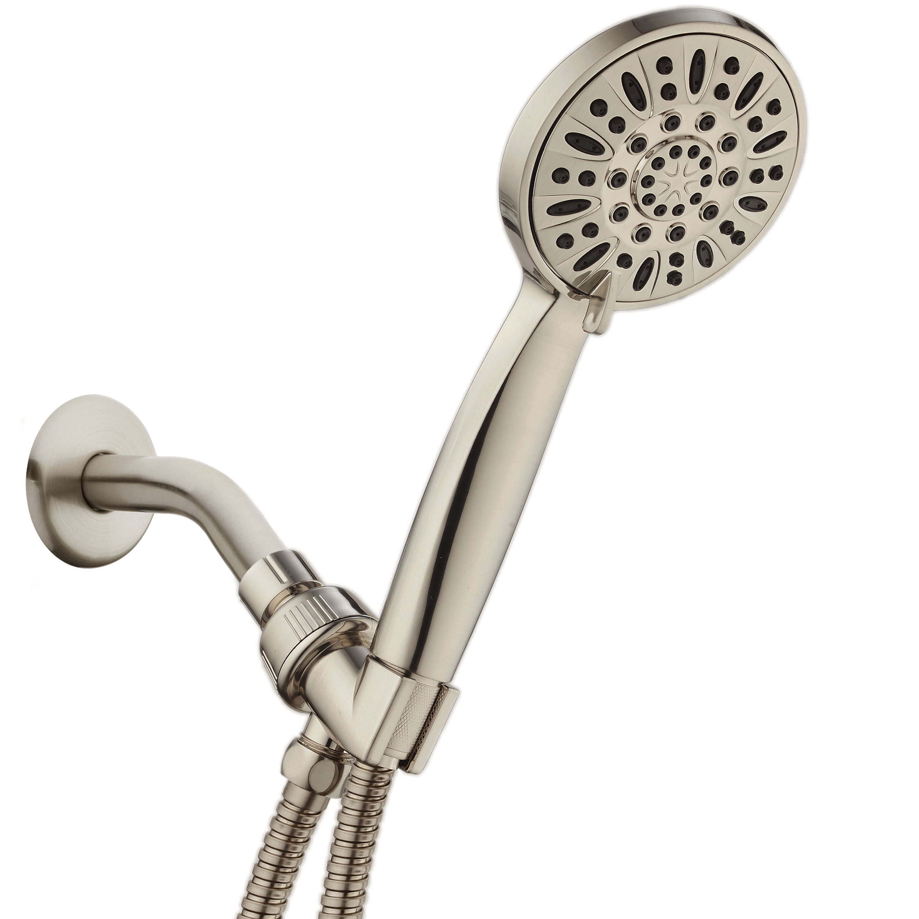 AquaDance High Pressure 6 Setting Luxury Handheld Shower Head with Stainless Steel Hose & Adjustable Bracket - Use As Overhead Showerhead Or Hand Shower / Brushed Nickel Finish / Top Us Shower Brand