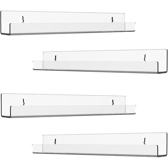 ROYALITA Petites Étagères en Acrylique - Rangement pour Disques Vinyles - Lot de 4 Étagères Murales Transparentes pour Disques Vinyles - Support Vinyle 12 Pouces pour Rangement et Exposition d'Albums, Décoration Murale, Porte-Revues, Rebord Photo
