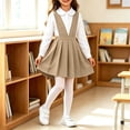 thumbnail image 7 of School Uniform Dresses Girls Pleated V Neck Casual Jumper Ruffle Sleeveless Cute Overall Dress Khaki, Size 2 Y, 7 of 7