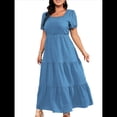 thumbnail image 2 of Vestido Holgado con Cuello Cuadrado y Volantes para Mujer, Informal, con Espalda Fruncida, Sin Mangas, para Playa y Sol. Azul Mar L, 2 of 9