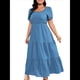 thumbnail image 2 of Vestido Holgado con Cuello Cuadrado y Volantes para Mujer, Informal, con Espalda Fruncida, Sin Mangas, para Playa y Sol. Azul Mar L, 2 of 9