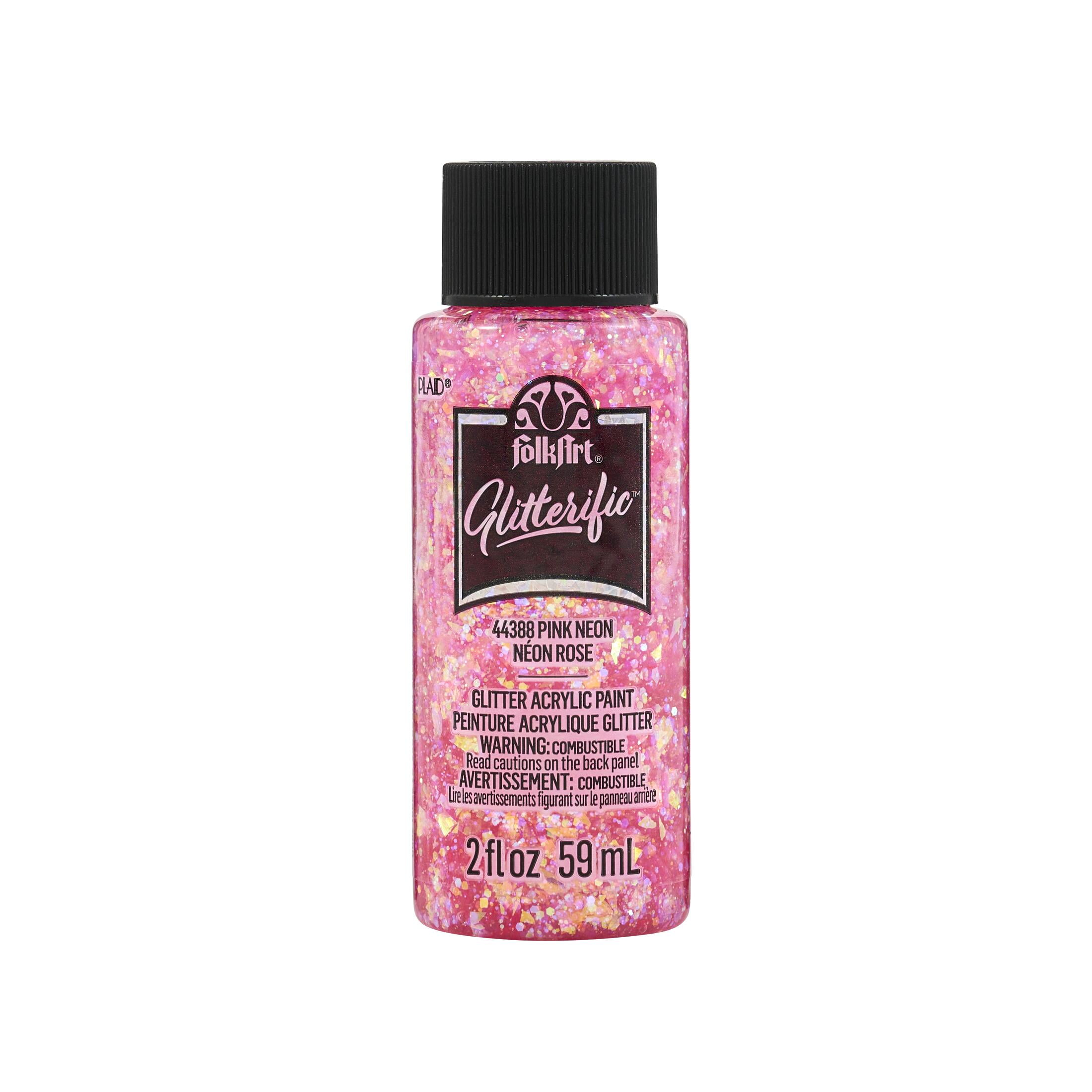 (3 pack) FolkArt Glitterific Acrylic Craft Paint, Glitter Finish, Pink Neon, 2 fl oz