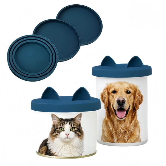 Durable Silicone Can Lids for 3 oz Pet Food Cans Dark Blue 3 Pack Set