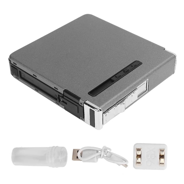 Étui à cigarettes rechargeable USB avec briquet pour 20 cigarettes standard, idéal pour fumeur, gris mat, pour homme et femme