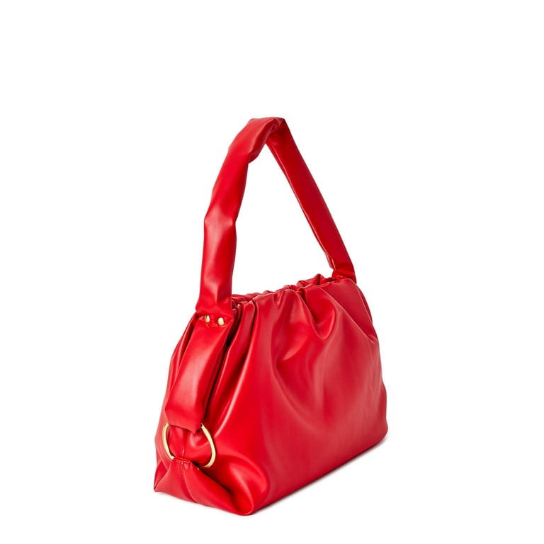 Small Red Leather Hobo Bag - Slouchy Shoulder Purse