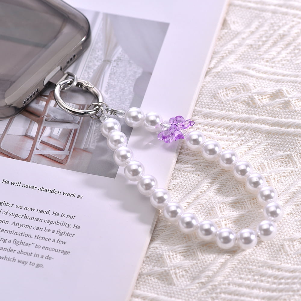 WODOXIN Phone Lanyard Strap Faux Pearl ABS Beaded Detachable Wrist Chain Green Compatible with iPhone and Android 1-Pack 10.83"