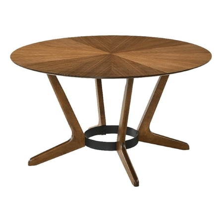 Alana Dining Table- Walnut Brown Rubberwood- Black Metal- 54 Inch Round