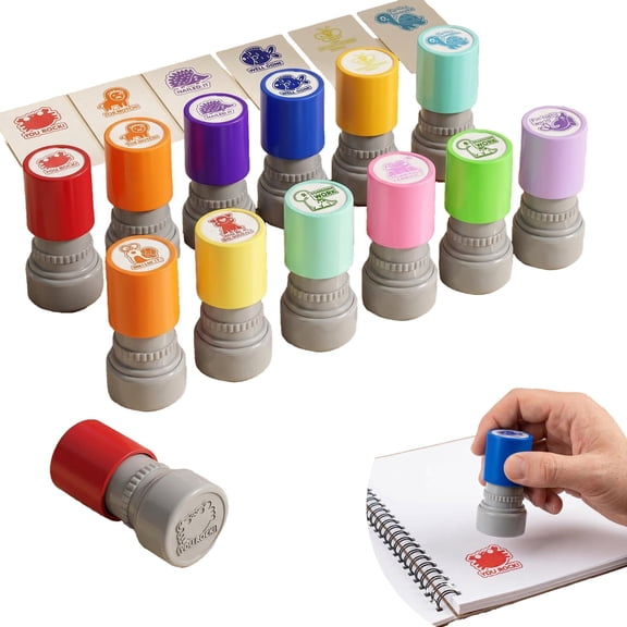 12 Pcs Teacher Stamps for Classroom, Self-Inking Rubber Colorful Stamps Classroom Rubber Stamp for Grading Homework Test Motivation Students Supplies