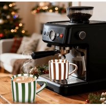 WD-Forest Red Ceramic Mugs Striped Espresso Mugs 8oz Hand-Painted Coffee Cups with Handle Porcelain Coffee Mug for Valentine's Day Gifts