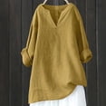 thumbnail image 2 of JGGSPWM Women 3/4 Sleeve Tops Plus Size Solid Cotton Linen Shirts Chic Tunic Fall Casual Tshirts Cute Pullover V Neck Blouse Yellow XL, 2 of 4