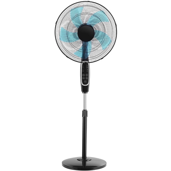18-Inch Pedestal Fan 2700 CFM Standing Floor Fan with Remote Control 9 Speeds 3 Modes Oscillating Adjustable Height Quiet DC Motor 5-Blade for Home Bedroom Garage Workshop Black