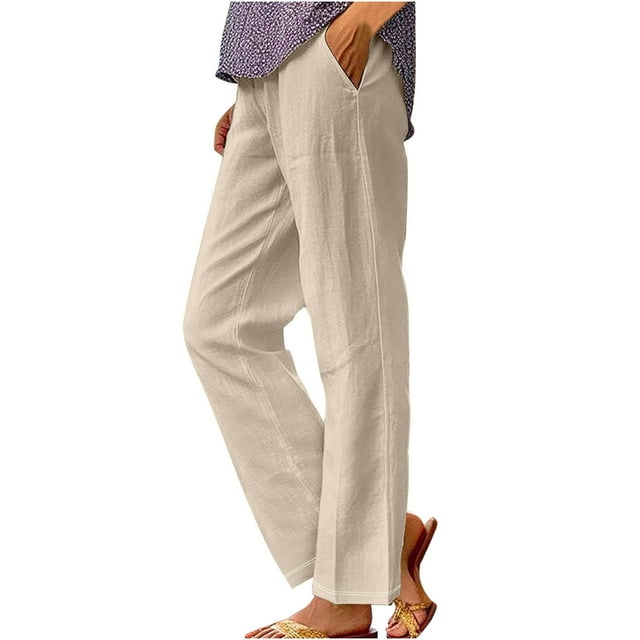 Timegard Womens Lounge Pants Straight Leg Elastic High Waist Fall Casual Loose Trousers with Pockets