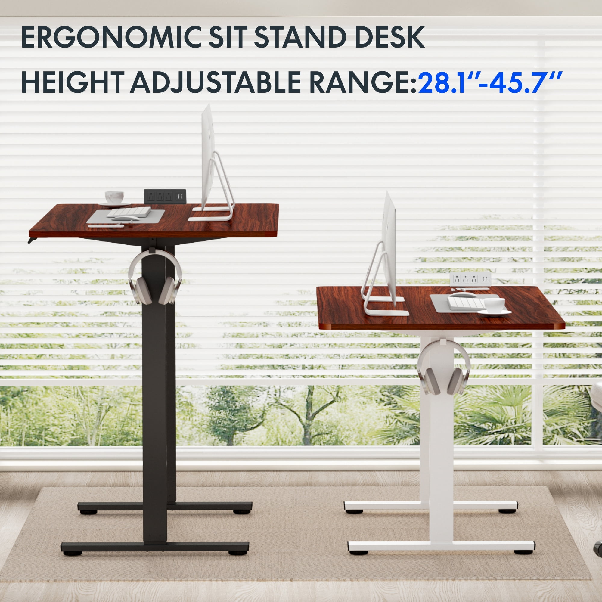 FLEXISPOT Home Office Electric Height Adjustable Standing Desk 48" x 30" Memory Programmable Presets Computer Desk (White Frame+ White Top)