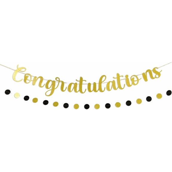 Gold Congratulations Banner – Pre-Strung Glitter Graduation Decorations for Party, Promotion, Wedding, Retirement, or Work Celebration – Reusable Congrats Sign for Backdrop or Fireplace