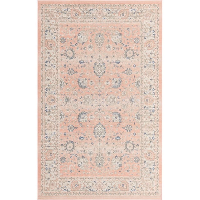 Unique Loom Whitney Vintage Border Rug 5' x 8' Rectangle Powder Pink/Ivory