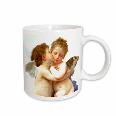 

3dRose Cupid and Psyche as Children 1890 - L Amour enfants - Bouguereau - baby angel cherubs kiss - classic Ceramic Mug 11-ounce