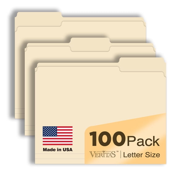 Manilla Folders 8.5 x 11 File Folders Letter Size Manila Folder with 1/3 Cut Tab 100 Pack Paper Folders for Office, School, Home, Business Filing Sup