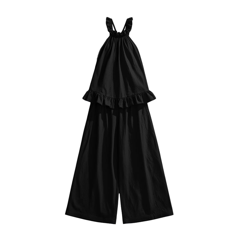 Sleeveless Halter Top Two Piece Set Gauze Two Piece Pant Set