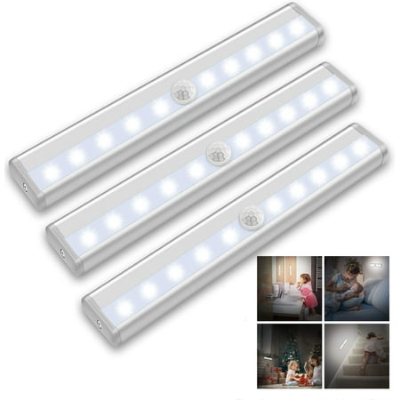 

Under Cabinet Lighting Wireless Motion Sensor Cabinet Lights 10-LED Closet Lights LED Under Cabinet Lighting for Wardrobe/Drawer/Stairs/Cupboard Stick On Anywhere 3 Pack