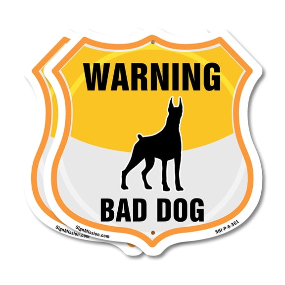Beware Of Dog Shield Sign Warning Bad Dog (2 Pack) 6 inch X 6 inch Shield Shaped Commercial Grade Plastic Signs Weather Resistant, UV Protected for Workplace Made in the USA
