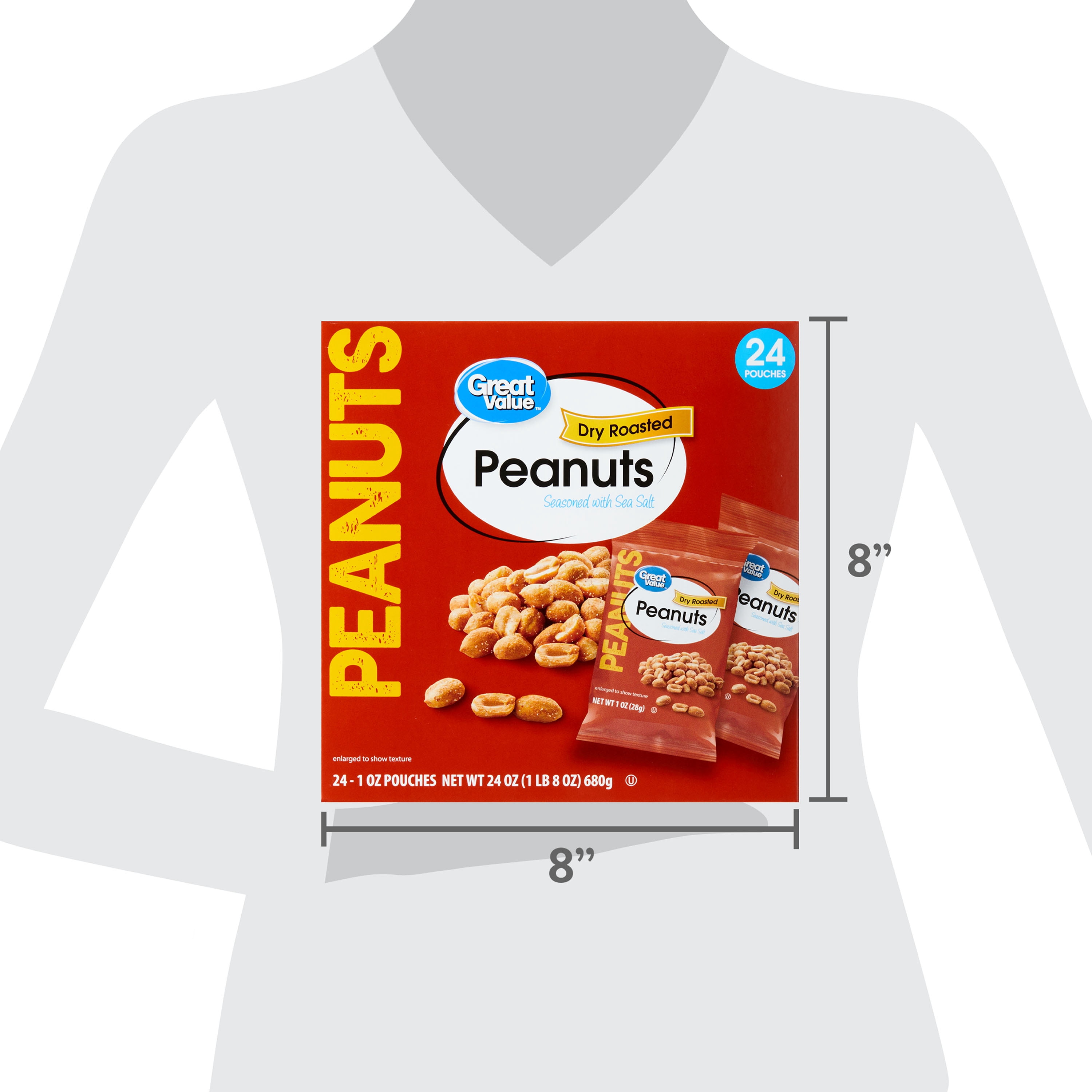 Great Value Dry Roasted Peanuts Seasoned with Sea Salt, 1 oz, 24 Count