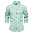 thumbnail image 3 of Linen Shirts for Men Long Sleeve Band Collar Button Down Dress Shirt Business Casual Spring Work Shirts, 3 of 4