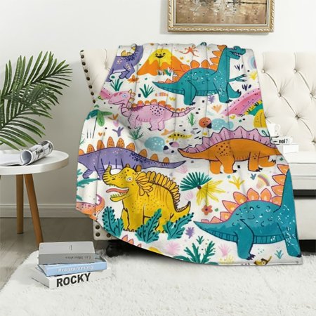 BCIIG Dinosaur Throw Blanket for Kids, Cozy Dinosaur Fuzzy Plush Blanket for Boys Gift, Soft Dinosaur Flannel Throw Blanket for Girls Children Teen Dino Fans, Suitable for Sofa Bed Couch Decor White