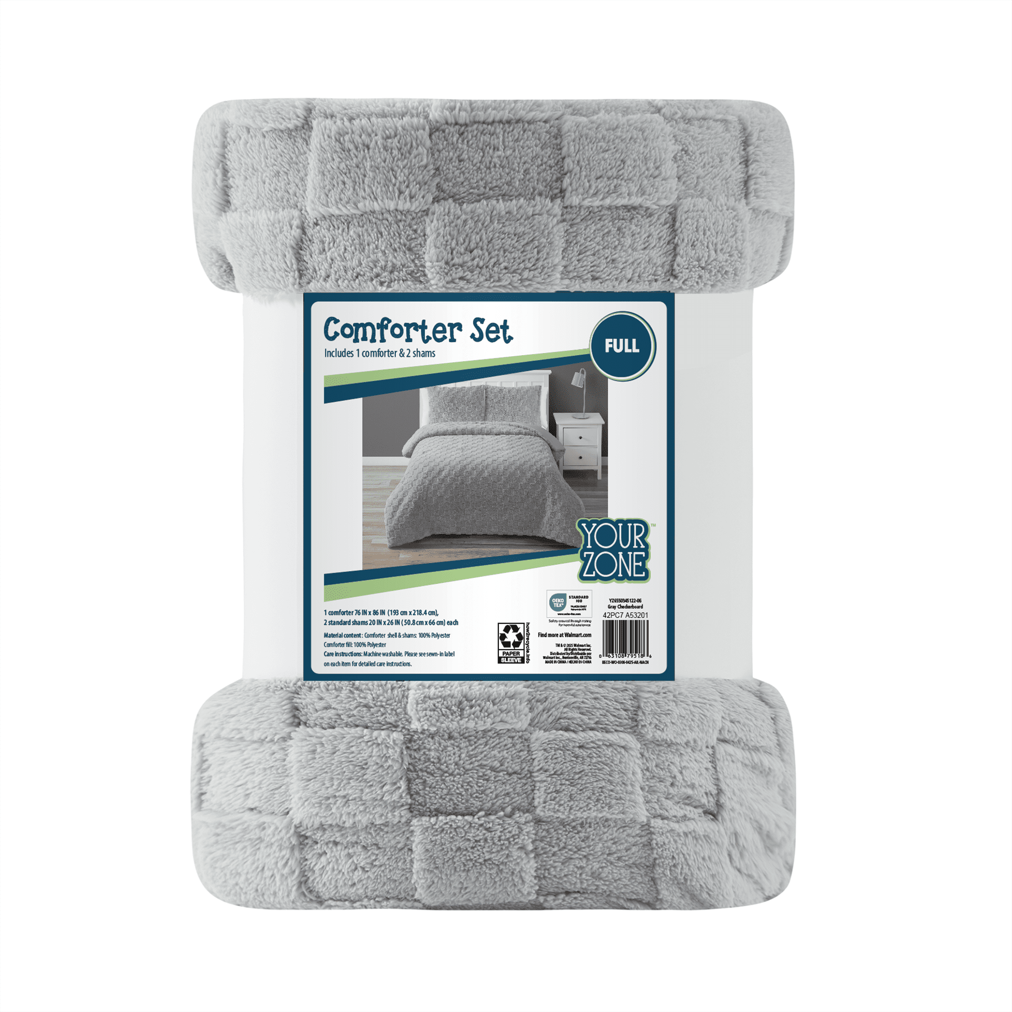 Your Zone 3-Piece Gray Embossed Checkerboard Comforter Set Twin/Full, Unisex, Kids