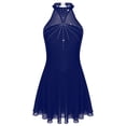 thumbnail image 4 of iEFiEL Womens Halter Shiny Rhinestone Skating Dress Sleeveless Mesh Splice Dance Costume, 4 of 7