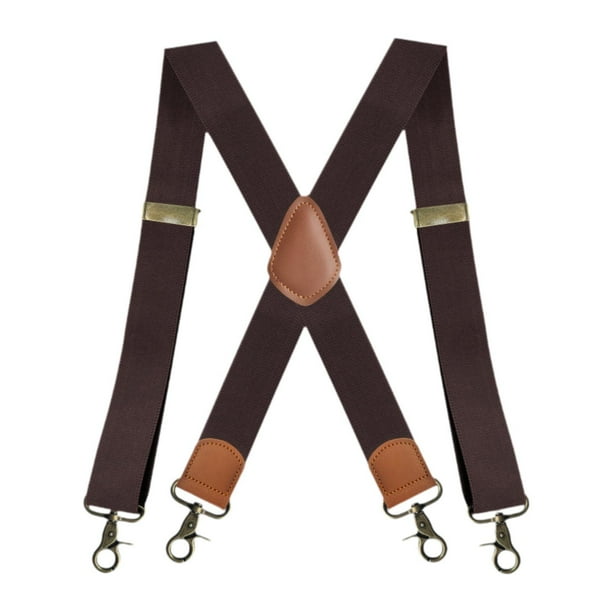 Tirantes de moda para hombre con 4 ganchos giratorios para eventos formales y de negocios. Café