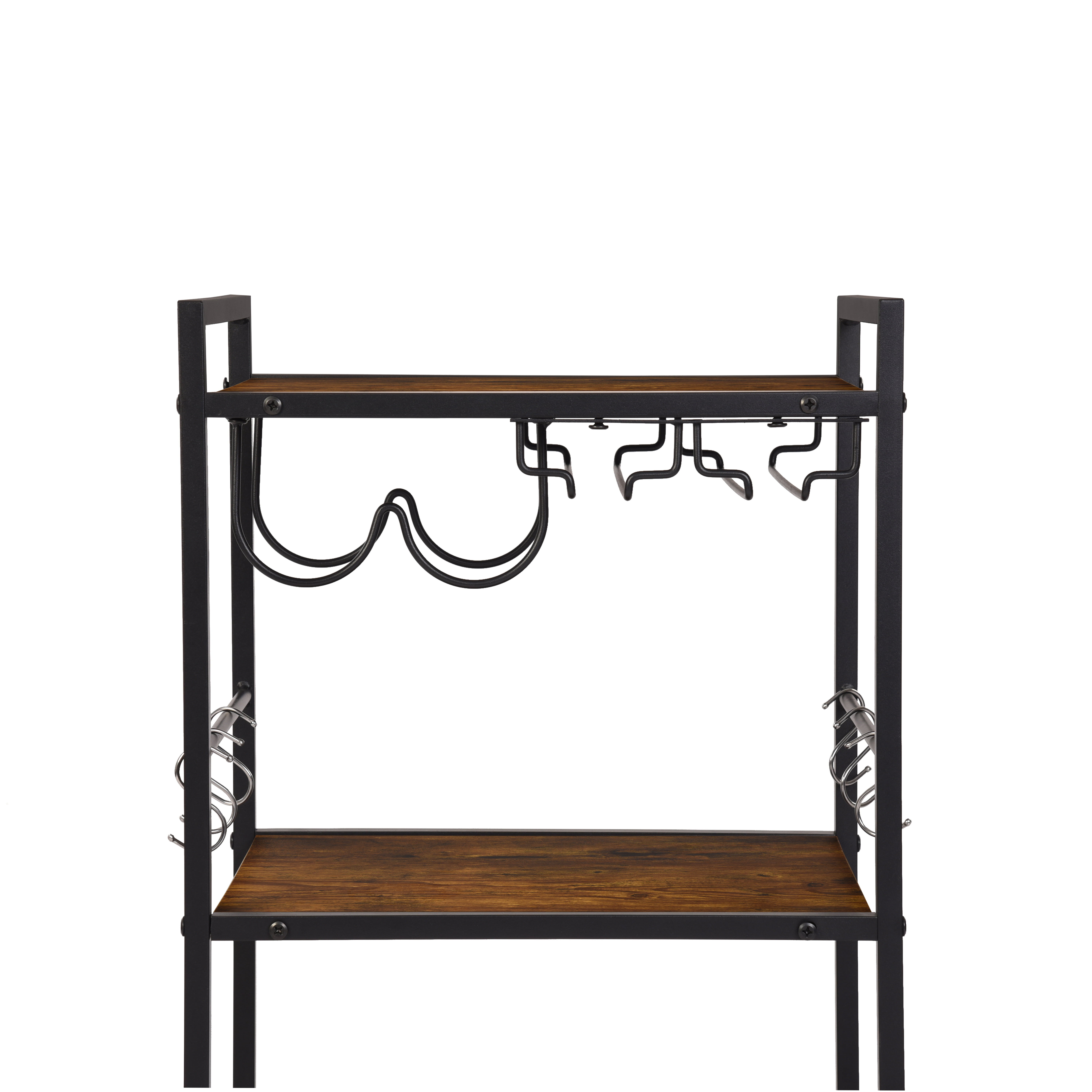 3-Tier Rolling Bar Cart with Wine Rack and Glass Holders, Serving Cart on Wheels, Metal Frame Beverage Cart for Kitchen, Dining Room, and Living Room