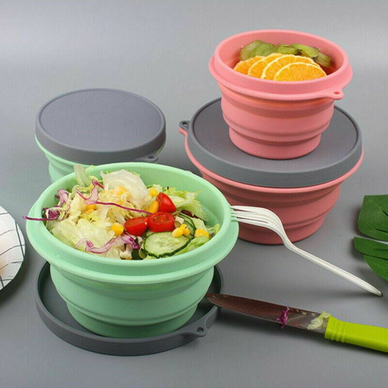 Collapsible Silicone Bowl with Lid 500ML Expandable Food Storage