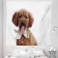 thumbnail image 1 of Poodle Tapestry, Puppy Picturesque with a Ribbon Bow Tie, Fabric Wall Hanging Decor for Bedroom Living Room Dorm, 5 Sizes, Grey Pink Pearl, by Ambesonne, 1 of 1